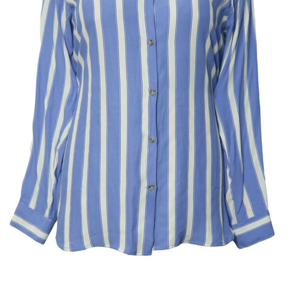Womens Silky Shirt Button Up Blue White Striped Summer Lightweight Tunic Medium - Picture 5 of 7